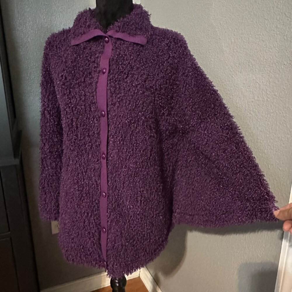 Christina Poncho Cardigan Cape Sweater‎ Womens XL Purple Boucle Vintage Y2K